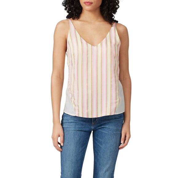J Brand Lucy Cami Women's Small Silk Pink Yellow Cream Striped Strappy V-Neck - Picture 1 of 10